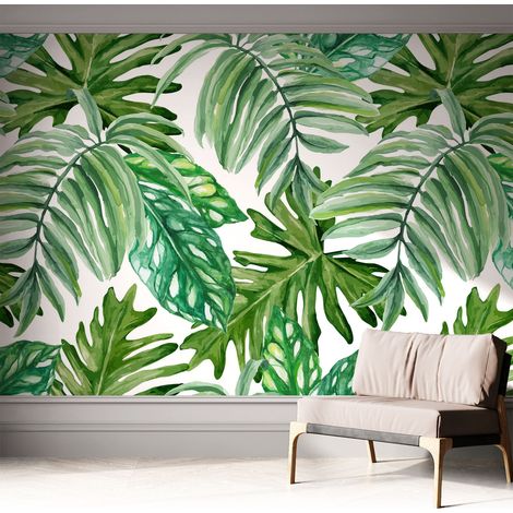 Selbsthaftend Tapete für Wohnzimmer Schlafzimmer Küche - Wanddekoration Exotische Blätter 312x219 cm (1/5)