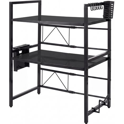 TOQUE 3 Tier Expandable Microwave Oven Rack Stand Kitchen Storage Shelf Black