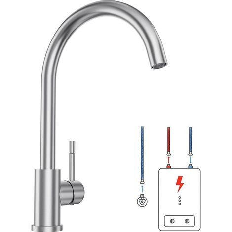CECIPA MAX Niederdruck Wasserhahn Küche Armatur aus Edelstahl, 360° Schwenkbar Küche Mischbatterie Einhebelmischer, Gebürstet (1/5)