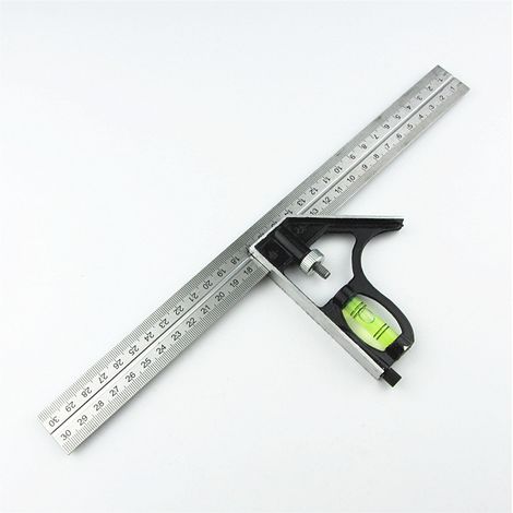 Équerre Combinée 300 mm,Règle d'angle de Combinaison,Combinaison Carrée Outils de Mesure,Acier Inoxydable Règle d'angle de Combinaison,Équerre à Combinaison Précise et Pratique en Métal - Noir (1/5)