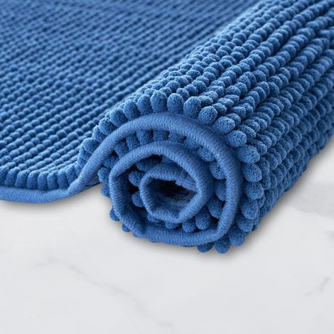 1 tappetino da bagno antiscivolo in ciniglia, assorbente, lavabile in lavatrice, per bagno, doccia, vasca da bagno, blu, 50 x 150 cm (1/5)