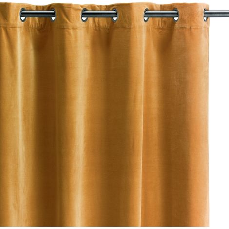 Rideau Uni en Velours de Coton Épais Coloris Maïs 140 x 280 cm pour Salon et Chambre - PANGIVO