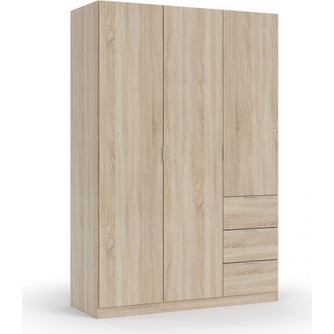 Armadio 135x52x200h cm con 3 ante e 3 cassetti rovere canadese - Dafne (1/7)