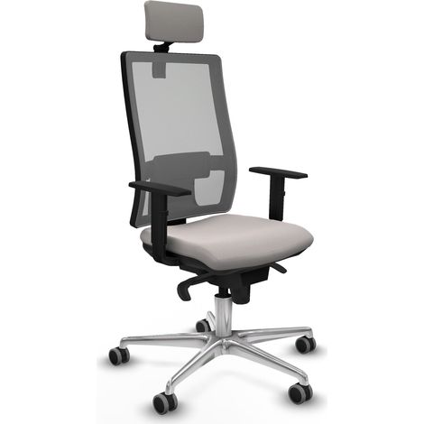 Horna sincro malla gris similpiel blanco brazos 1D base aluminio cabecero 2D ruedas 65mm engomadas (1/5)