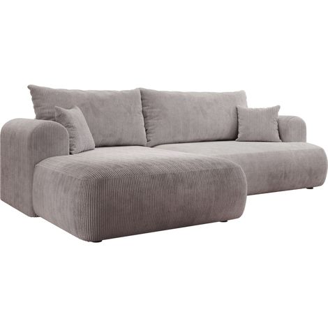 Selsey Ovo Cord – Ecksofa Schlaffunktion, Bettkasten, Cordstoff, links, Hellgrau