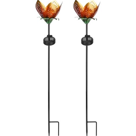Deux lampes décoratives solaires en fer forgé, luminaires d'extérieur ajourés, décorations de chemin de jardin, lumière blanche chaude. (1/5)