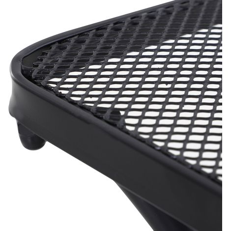 Table de jardin carrée en acier noir, plateau ajouré 45x45x50 cm (1/5)