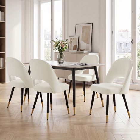Wahson Lot de 4 Chaises en Velours, Chaises de Salle a Manger Pied Métal, Chaises Moderne Pour Cuisine, Beige