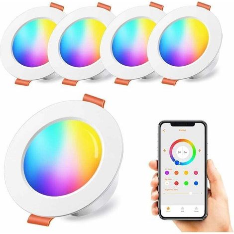 Spots LED Encastré 10W Couleur RGB Changement Variation Coloré RGBW Contrôlé par l'APP, 3 Pouces IP44 Blanc Chaud 2700K Rond Dimmable Encastrables (lot de 4) (1/4)