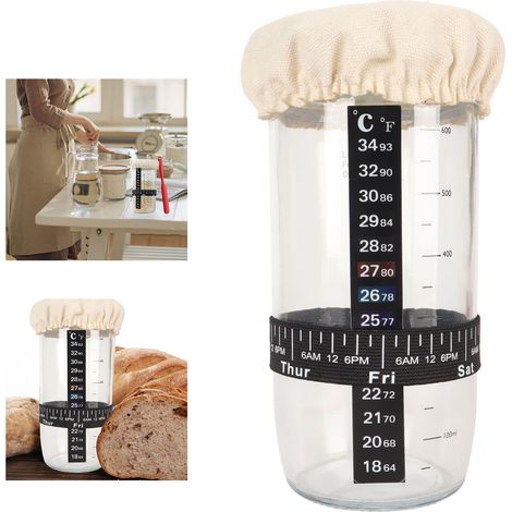 Bocal en verre de 700 ml (24 oz) avec couvercle pour la fermentation du levain, idéal pour la pâte à pain et autres ingrédients de boulangerie. (1/5)
