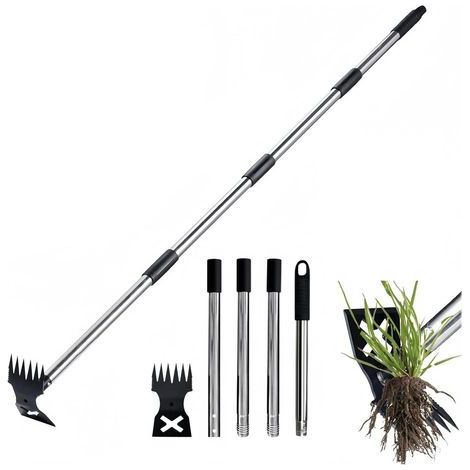 Désherbeur à long manche de 147 cm - Râteau à main et outil à foin 2 en 1 - Pour jardin, terrasse, pelouse et potager (1/5)