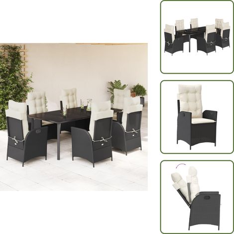 The Living Store 7-tlg. Garten-Essgruppe mit Kissen Schwarz Poly Rattan - Gartenstuhl (1/5)