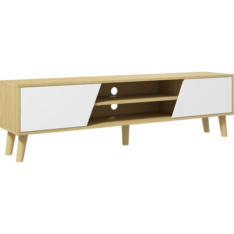 Meuble TV Salon 2 Portes 2 Étagères 5 Pieds pour Téléviseurs jusqu'à 65'' Dimensions 150x30x42 cm Chêne (1/5)