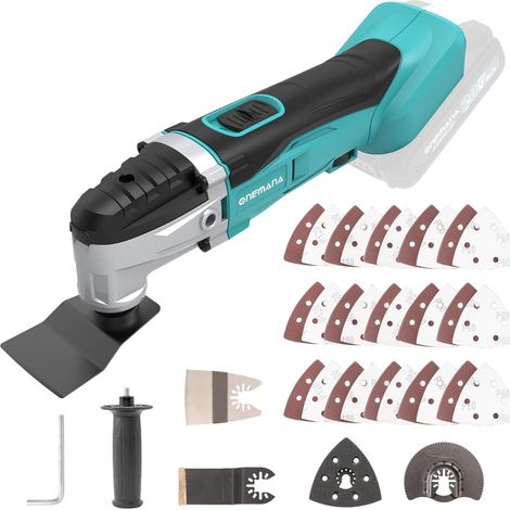 Outil Multifonctionnel Oscillant à Batterie Sans Balai Set d'Outil Oscillant + Scie Oscillante pour Couper, Clouer, Râcler & Poncer Outil Seulement (Sans Accessoires) (1/5)