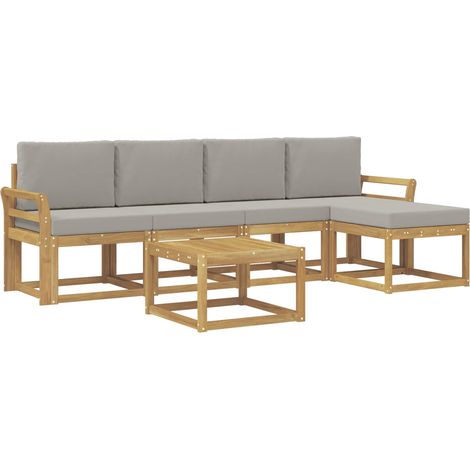 Set di divani da esterno 6 pz 5-Posti Bianco e Grigio Chiaro vidaXL (1/5)
