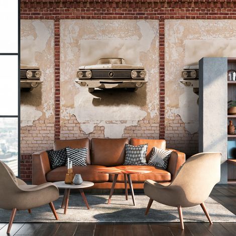 Fototapete Profhome 392431 heißgeprägte Vliestapete glatt mit Ziegelsteinen matt braun beige rot creme-weiß 1,59 m x 2,8 m