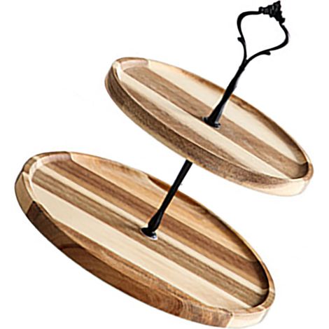 Présentoir à desserts en bois, écologique et vintage, plateau de présentation pour gâteaux, fruits et autres gourmandises, noir, à 2 niveaux, grand modèle (1/5)