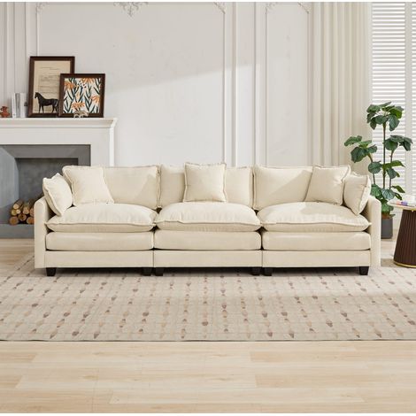 Modulares 3-Sitzer Sofa beige Chenille, weiche Doppelschaum-Sitzfläche, gepolsterte Rückenlehnen (1/5)