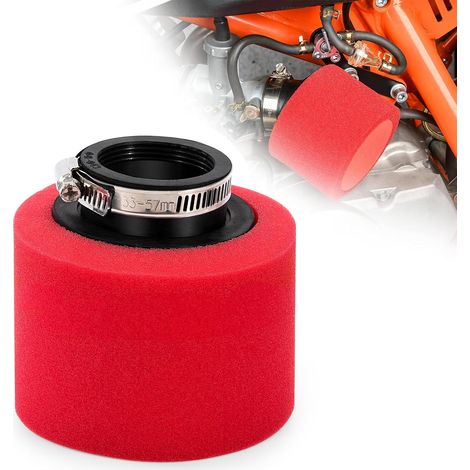 42-mm-Doppelschaumstoff-Motorradluftfilter, gerader Einlass, für 50 cm³, 70 cm³, 90 cm³, 110 cm³, 125 cm³, 150 cm³ ATV, Dirt Bike, Motorrad, Kart, Quad, Roller, Rot (1/5)