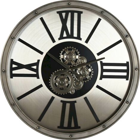 horloge murale design loft métal verre finition champagne élégante - champagne métallisé noir engrenages apparents (1/4)