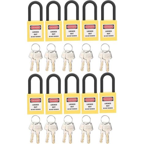 Verrou de Consignation, Cadenas de Sécurité en Nylon 38 Mm pour Site Industriel, Ensemble de Cadenas de Sécurité avec 2 Clés par Serrure, 10 Ensembles(Jaune) (1/5)