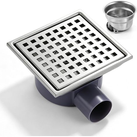 Caniveau de douche carré en acier inoxydable : anti-odeurs et filtre à cheveux en acier inoxydable, caniveau de douche plat, 15 × 15 cm, pour salle de bain et douche (1/5)