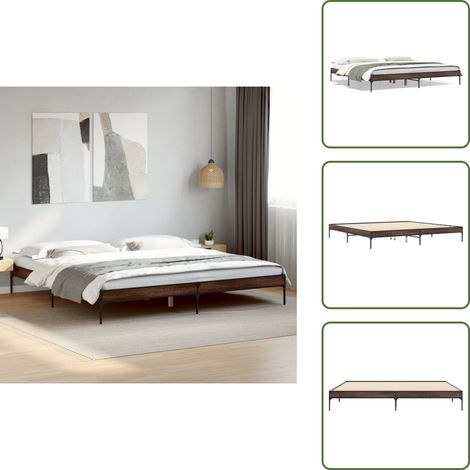 The Living Store Cadre de lit sans matelas chêne marron 200x200 cm - Cadre De Lit - Lit Double - Lit En Bois - Lit Design - Meuble Chambre (1/5)