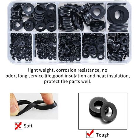 500 Pièces Rondelles Plates Nylon Noir, Rondelles Plates Isolation Rond Joint Spacer Joint Plomberie Assortiment Kit- M2/M2.5/M3/M4/M5/M6/M8/M10 (1/3)