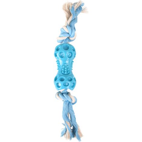 Jouet Haltère + corde bleu 34 cm. LINDO. en TPR. pour chien. - Flamingo
