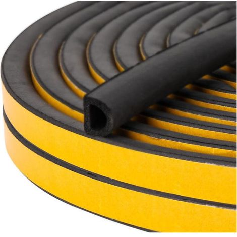 Rouleau de 6 mètres de joint d'étanchéité auto-adhésif en caoutchouc noir pour portes en bois, pour isolation phonique, coupe-vent et anti-poussière (1/5)