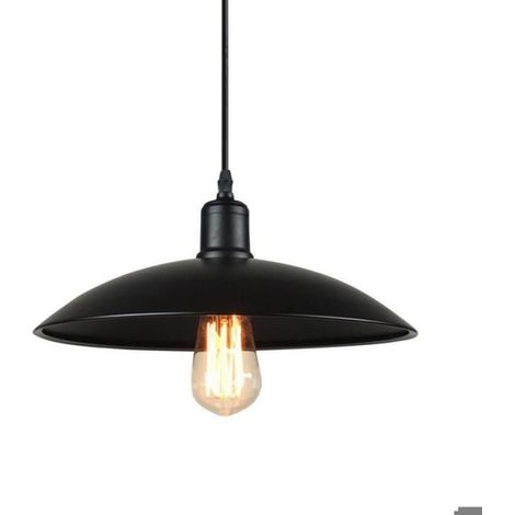 1 x Retro-Pendelleuchte im Vintage-Stil, Deckenleuchte E27, komplett aus schwarzem Metall, Ø 32 cm, für Esszimmer (1/5)