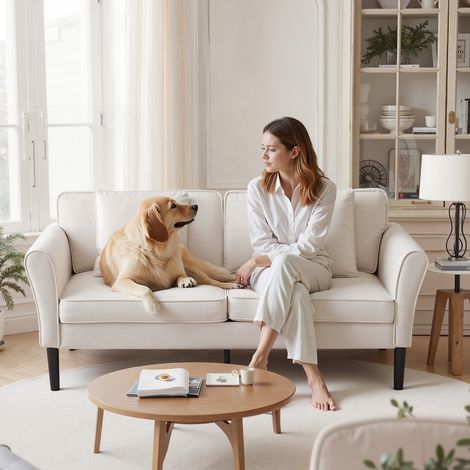 VEVOR Loveseat Sofa, 69-Inch Small Sofa Couch for Living Room, Velvet Fabric 2-Seats Couch with Sinuous Spring, Soft Cushions and Sturdy Frame, Comfy Loveseat for Bedroom, Office or Apartment, White (1/5)