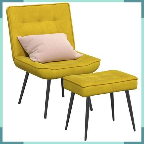 4012333 Chaise de relaxation avec tabouret jaune velours (1/5)