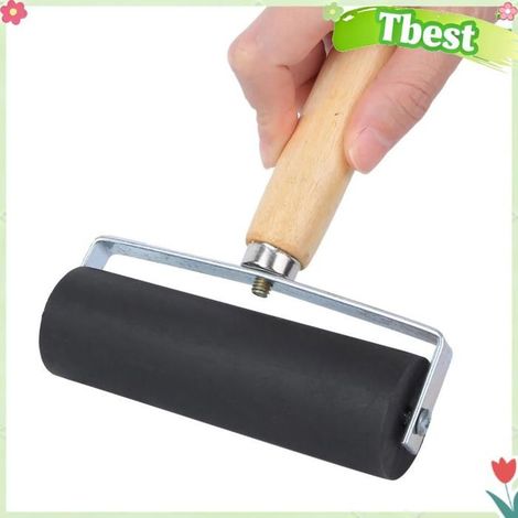 Tbest Rouleau d'impression Rouleau D' en Caoutchouc Noir, Poignée en Bois Amovible, Outil D'artisanat D'art, beaux recharge (1/5)