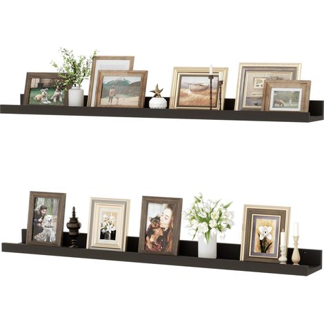 Lot de 2 étagères flottantes en bois noir de 90 cm pour fixation murale, étagère à rebord pour enfants, pour salon, cuisine, chambre à coucher, salle de bain, livres, affichage photo, décoration (1/5)