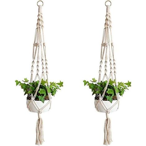 Support et plateau pour jardinière 2 pièces cintre pour plantes, panier suspendu en macramé corde de coton panier suspendu cintre de fleurs cintre pour plantes (1/5)