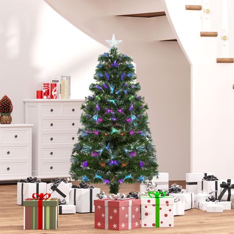 Sapin de Noël lumineux artificiel 120cm avec fibre optique, arbre décoratif à LED multicolores, 130 LEDs, vert, décoration festive pour intérieur (1/5)