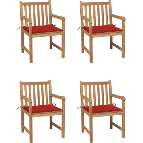 Chaises/Fauteuils de jardin 4 pcs avec coussins rouge Bois de teck solide -TF83909 (1/5)