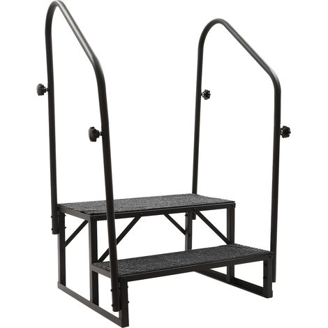 Marchepied pour camping-car - 2 marches - Acier Q235 - Charge 204 kg/marche - Anti-dérapant - Mains courantes - Noir - car, piscine