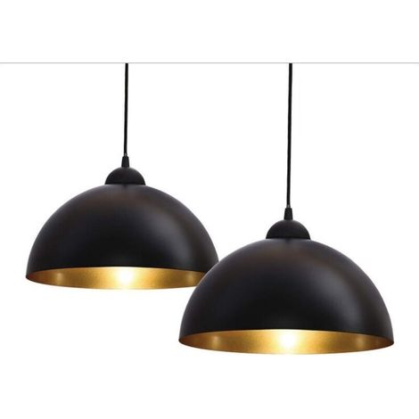lot de 2 suspensions vintage, 2 luminaires style industriel, plafonnier vintage lot de 2, éclairage intérieur, lampe cuisine salon salle à manger chambre, noir, Ø 300mm (1/4)