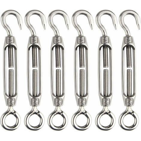 6-teiliges Set verstellbarer Edelstahl-Spannschlösser M4 mit Haken und Öse, robust