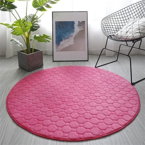 Tapis De Bain Ronde - Mousse Mémoire - Absorbant Eau - Antidérapant - 80 x 80 cm - Rose Foncé (1/4)