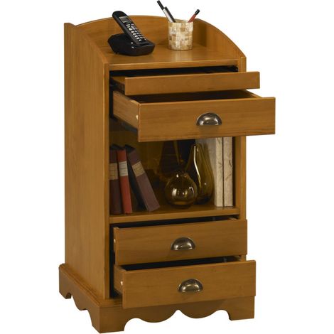 Meuble d'Entrée Téléphone Pin Miel 3 Tiroirs 1 Niche L 47 H 82 P 42.5 cm