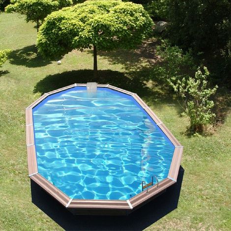 Piscine bois octogonale 8,90 x 4,20 x H. 1,29 m – Margelle composite 29 cm – Filtration à sable 11 m3/h – Liner 60/100 – Water Clip (1/5)