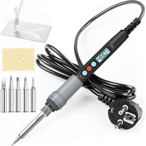 Csparkv – 90-W-Elektrolötkolben – Einstellbare Temperatur 100–480 °C – Hochauflösendes LED-Display – 5 Ersatzspitzen – Hitzebeständiger Griff (1/5)