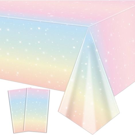 2 Paquets de nappes Arc-en-Ciel Pastel, 220x130cm Rectangle Couverture de Table Arc-en-Ciel Pastel pour Les Filles Décorations d'anniversaire (1/5)