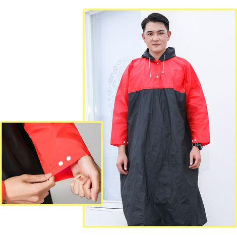 Imperméable adulte léger coupe-vent imperméable réutilisable pour randonnée voyage Rouge Noir (1/5)