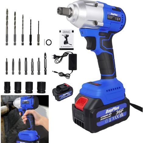 Clé à chocs sans fil 1 / 2 pouce, couple maximal 420n.m, pistolet à chocs électrique brushless, batterie Li - ion 6.0ah avec chargeur rapide, 4 prises, conducteur de choc électrique embarqué