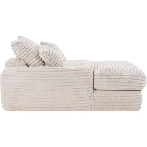 Chaise longue méridienne en velours côtelé beige avec mousse mémoire de forme, 137x175x63 cm, 4 coussins amovibles (1/5)