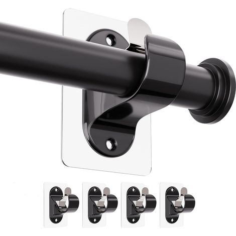 Support de Tringle à Rideaux sans Percage (Noir 4 Pièces),Fixation Autocollante Forte pour Salle de Bain, Cuisine, Salon, Commode Chambre (1/5)